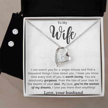 To My Wife - Woman of my Dreams - Forever Love Heart Pendant and Earring Set