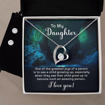 To My Daughter - One of the Greatest Joys Forever Love Heart Pendant Necklace and Earring Set