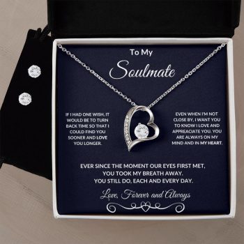 Soulmate Gift Forever Love Heart Pendant Necklace and Earring Set