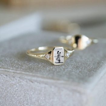 Custom Photo Ring Birthstone Black&White Photo Copper Couple Band Anniversary Gift For Her Picture Gold Ring Girlfriend Birthday Gift Mom